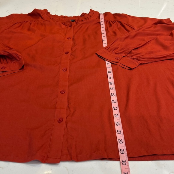 Lane Bryant Rust Ruffle Neck Pleated Long Sleeve Button Down Top NWT - Picture 8 of 9